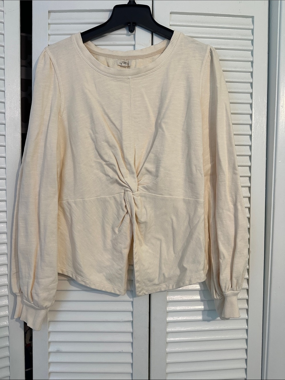 Pilcro Cream Twist-Front Long Sleeve Top
